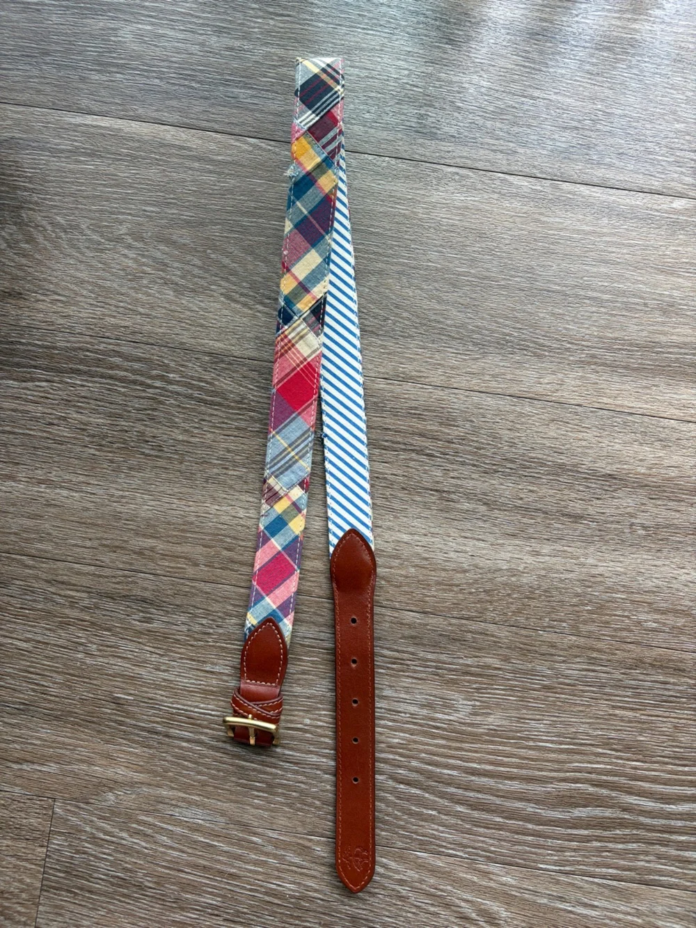 Brooks Brothers Men's 34 Patterned Canvas Belt with Leather Accents - Multicolor